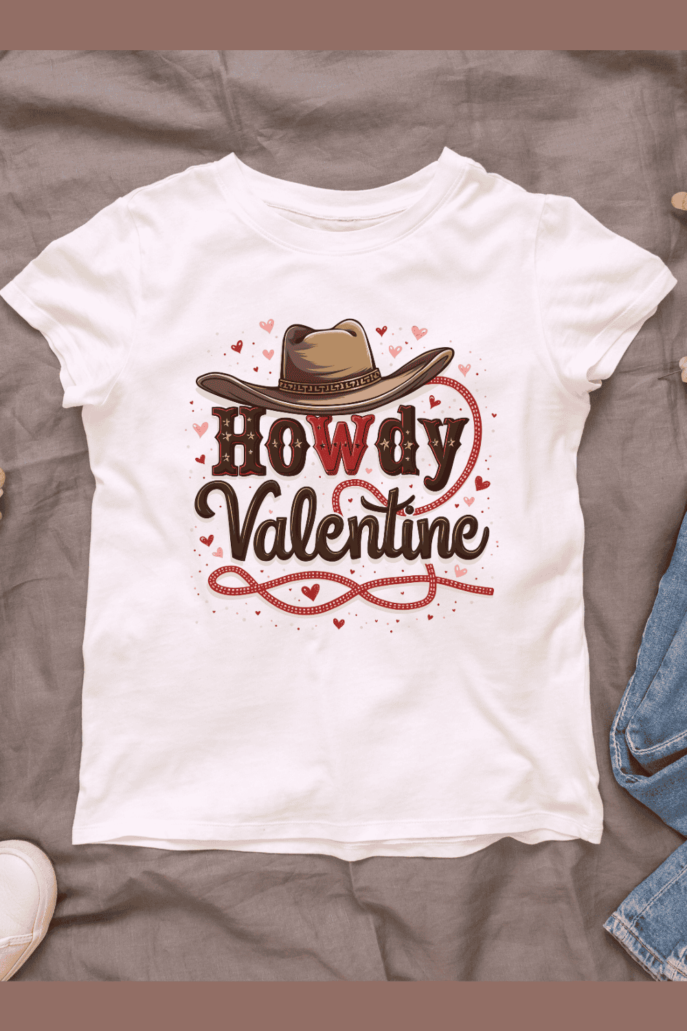 Howdy Valentine with Cowboy Hat and Hearts T-Shirt Design Bundle pinterest preview image.