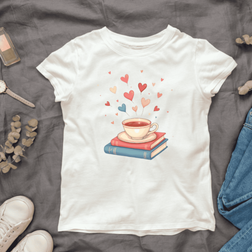 Book and Coffee Love T-Shirt Design Bundle cover image.