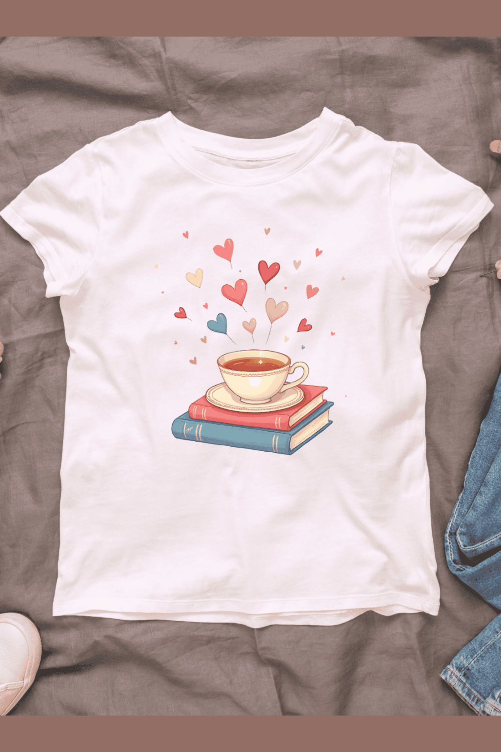 Book and Coffee Love T-Shirt Design Bundle pinterest preview image.