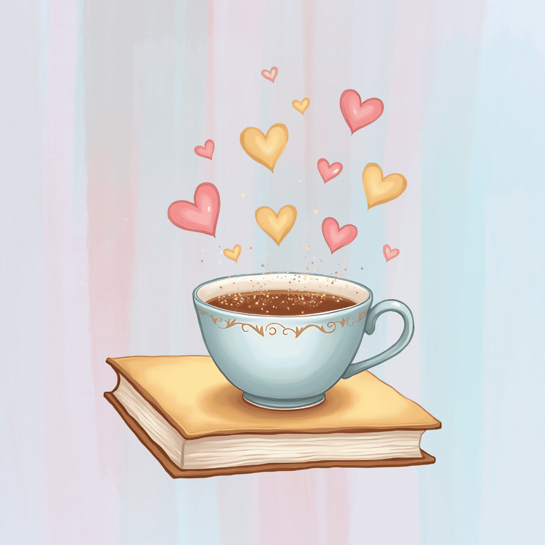 Tea and Book with Hearts T-Shirt Design Bundle preview image.