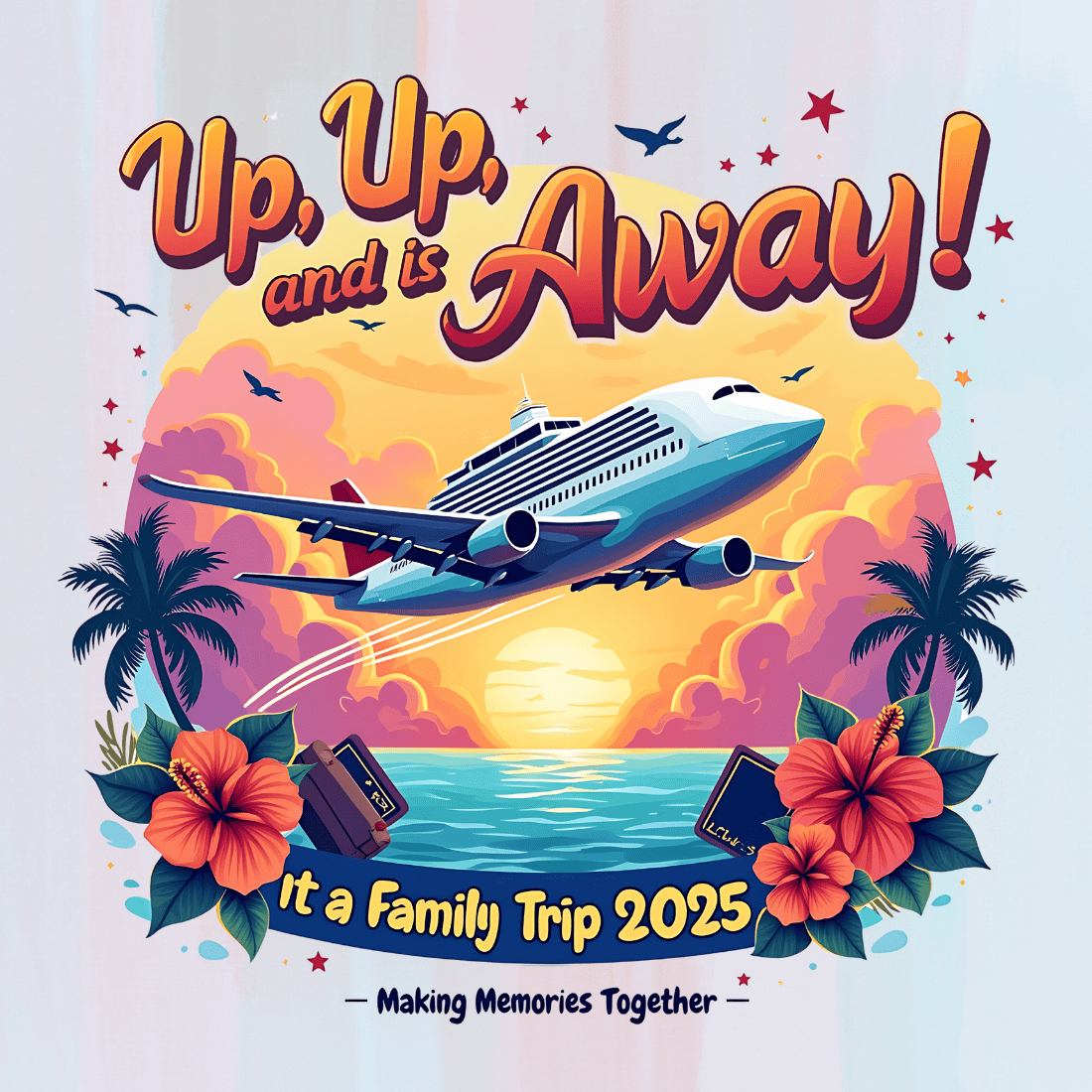 Up, Up, and Away! It's a Family Trip 2025 T-Shirt Design Bundle preview image.