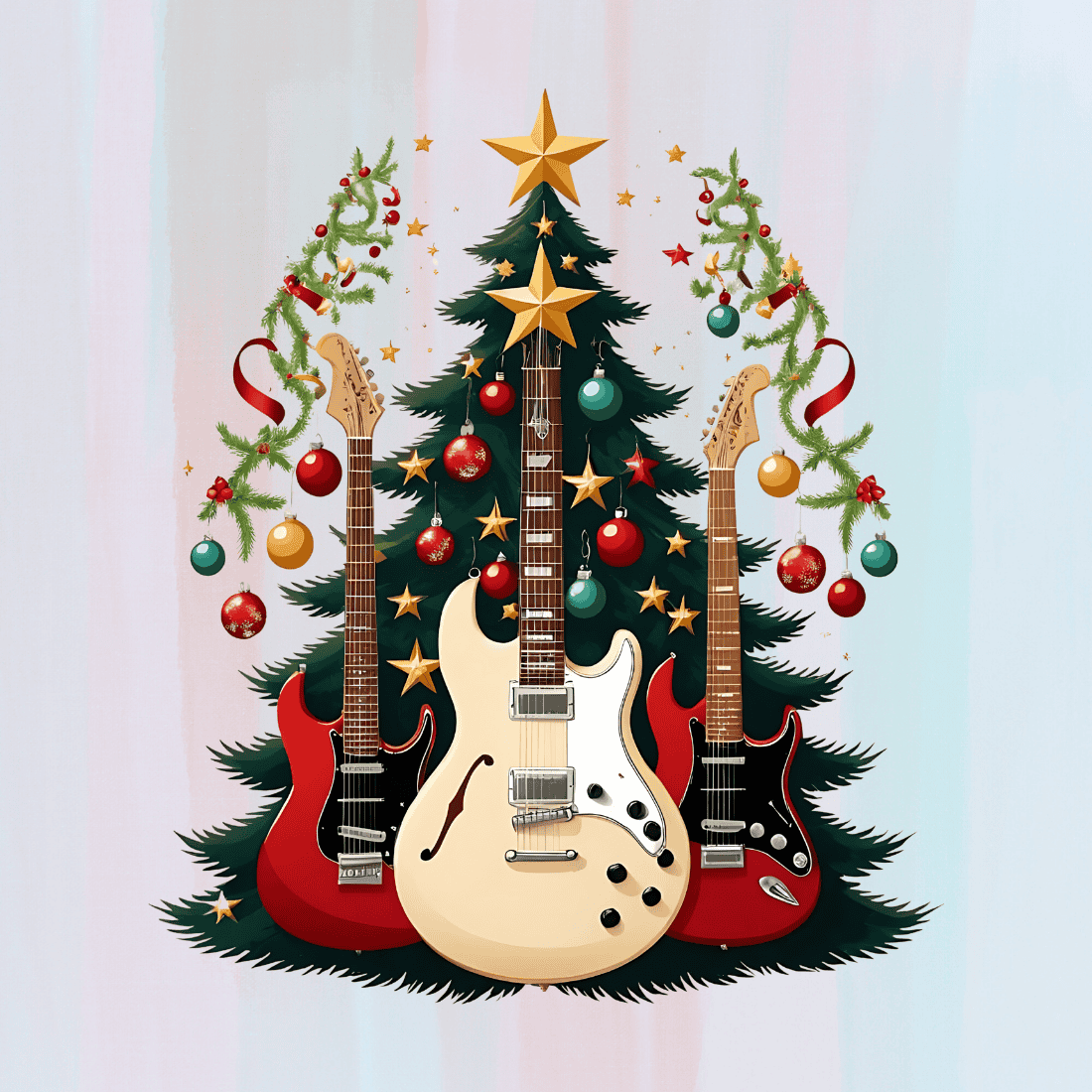 Rock and Roll Pine Tree T-Shirt Design Bundle preview image.