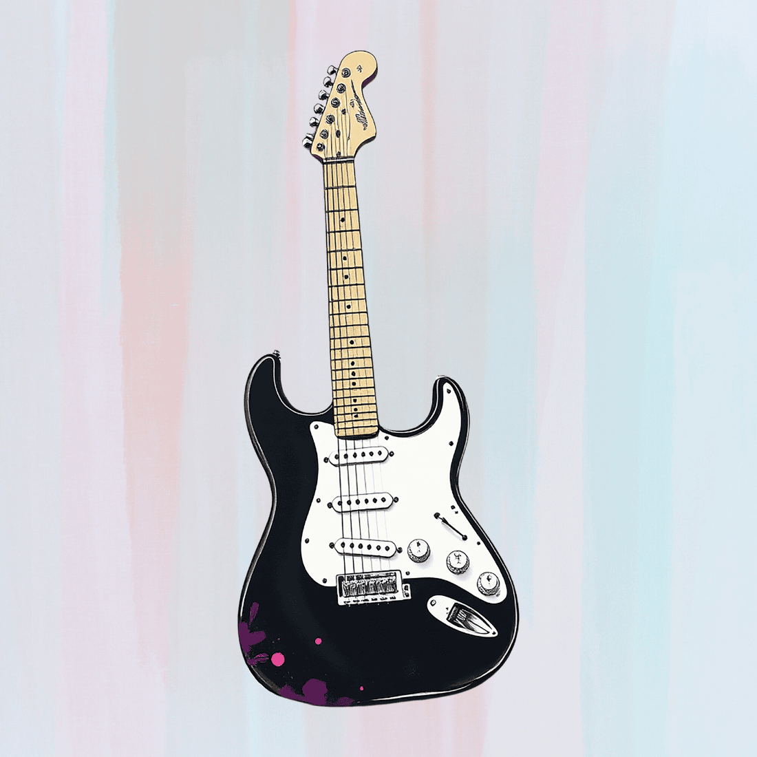 Vintage Black Guitar with Paint Drip T-Shirt Design Bundle preview image.