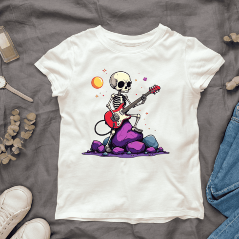 Electric Guitar with Pink and Purple Splashes T-Shirt Design Bundle cover image.