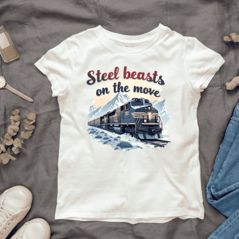 Retro Style Train with Mountains T-Shirt Design Bundle cover image.