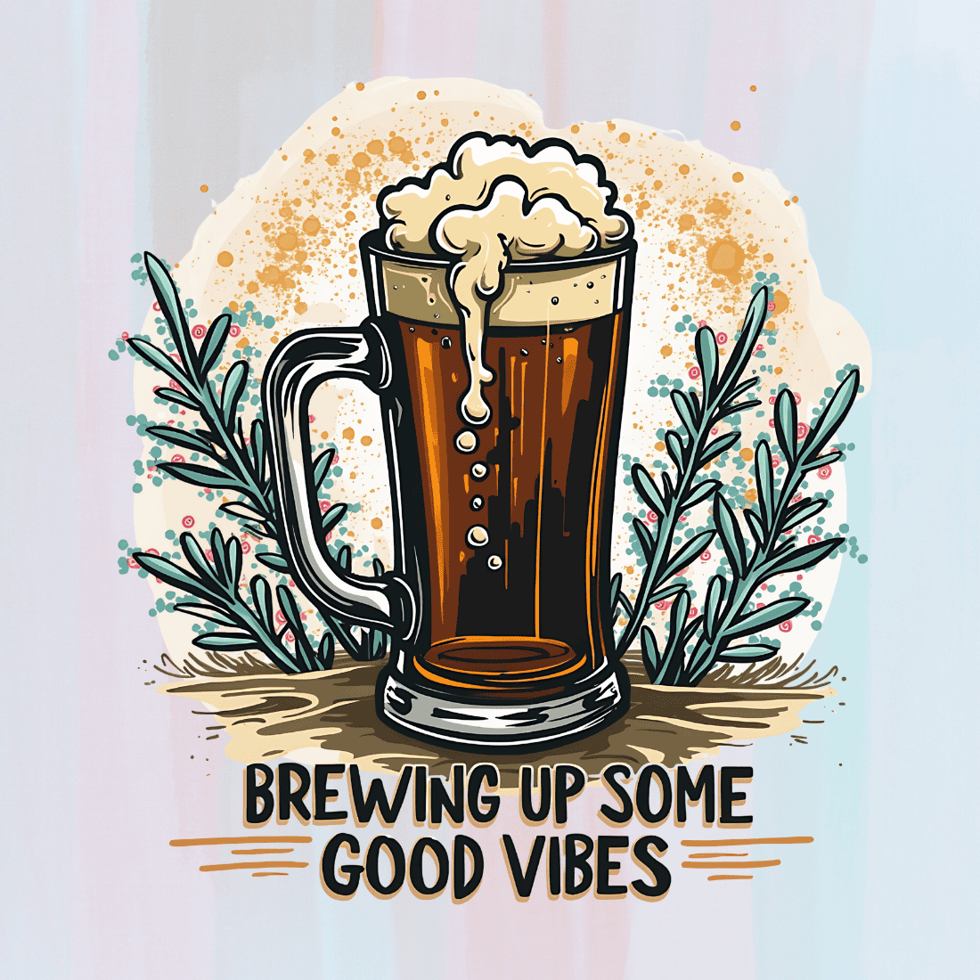 Beer Mug with Brewing Up Some Good Vibes Text T-Shirt Design Bundle preview image.