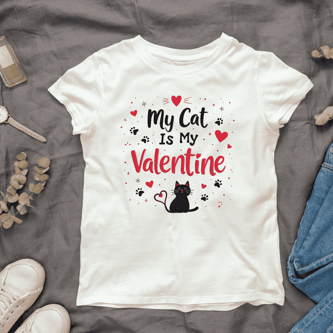 Pet Lover Valentine with Cat Silhouette T-Shirt Design Bundle cover image.