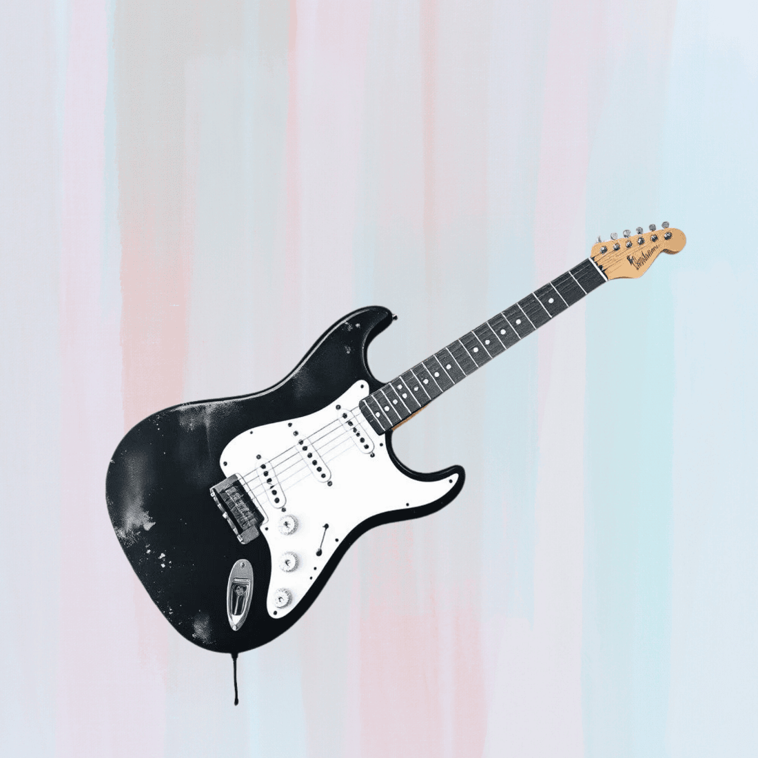 Vintage Black Guitar with Paint Drip T-Shirt Design Bundle preview image.