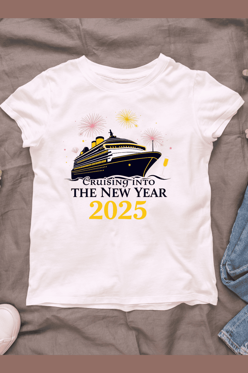 Cruising into the New Year 2025 T-Shirt Design Bundle pinterest preview image.