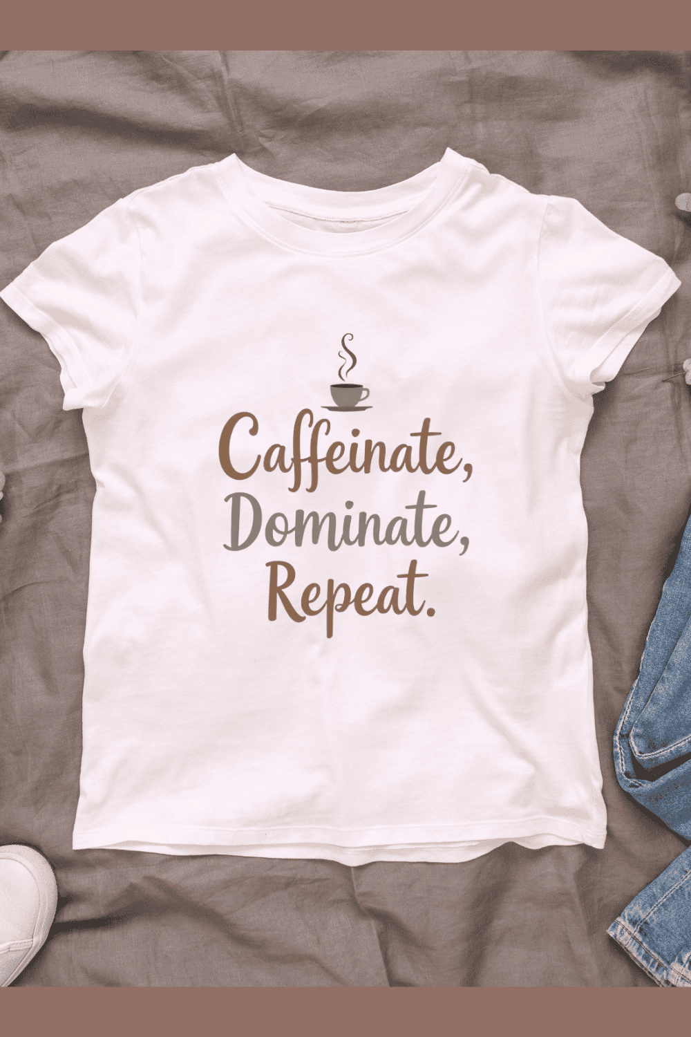 Caffeinate Dominate Repeat T-Shirt Design Bundle pinterest preview image.