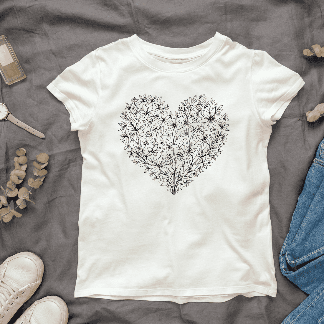 Flower Heart for Valentines Day T-Shirt Design Bundle cover image.