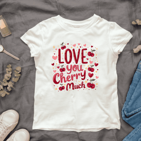 Cute Cherry Design for Valentines Day T-Shirt Design Bundle cover image.