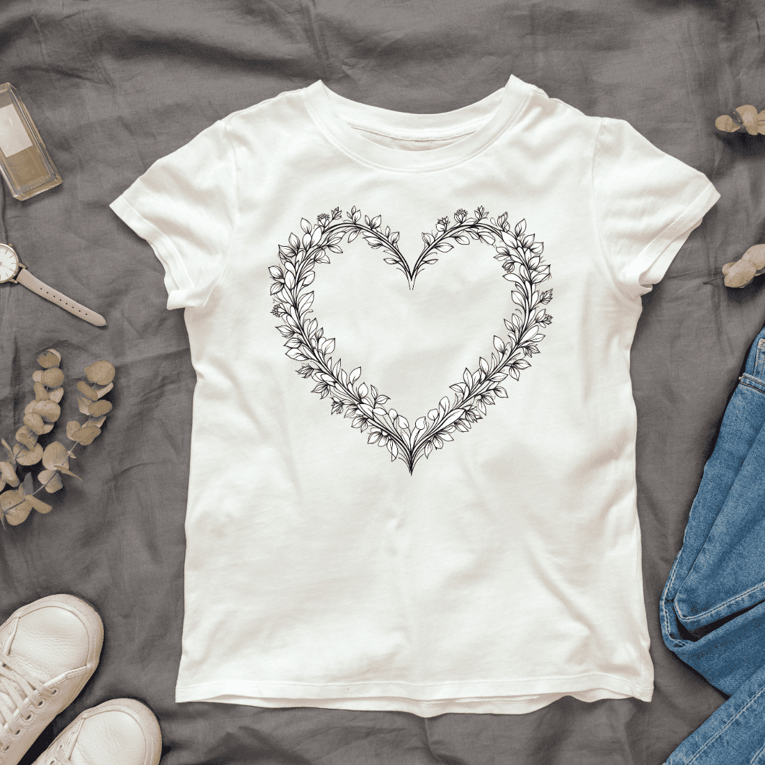 Botanical Heart for Wedding Invitations T-Shirt Design Bundle cover image.