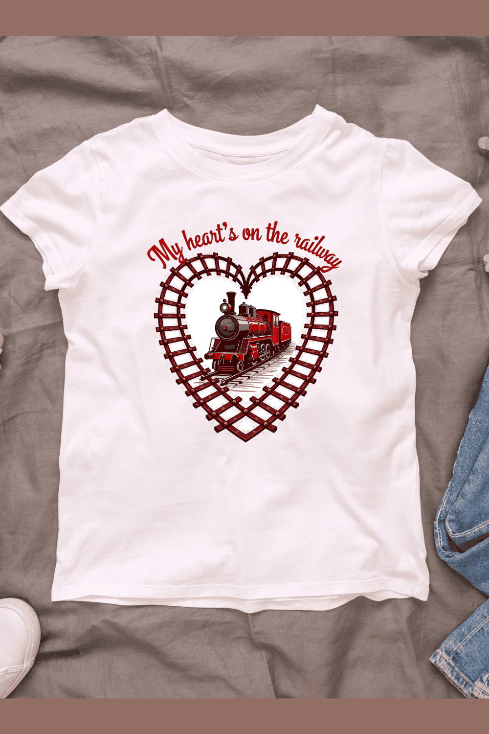 Vintage Steam Train Inside Heart Shape T-Shirt Design Bundle pinterest preview image.