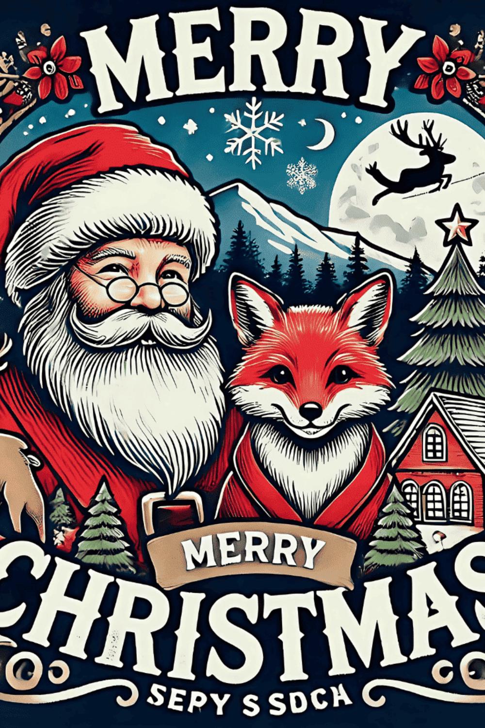 Festive Merry Christmas Santa pinterest preview image.