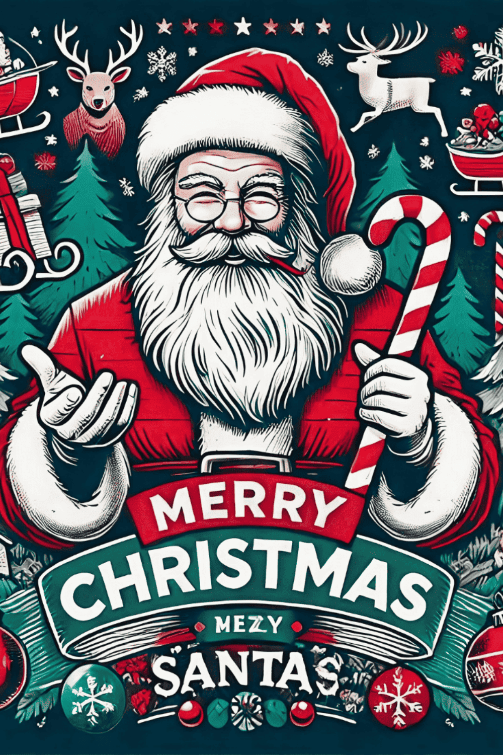 Classic Merry Christmas Santa with candy canes pinterest preview image.