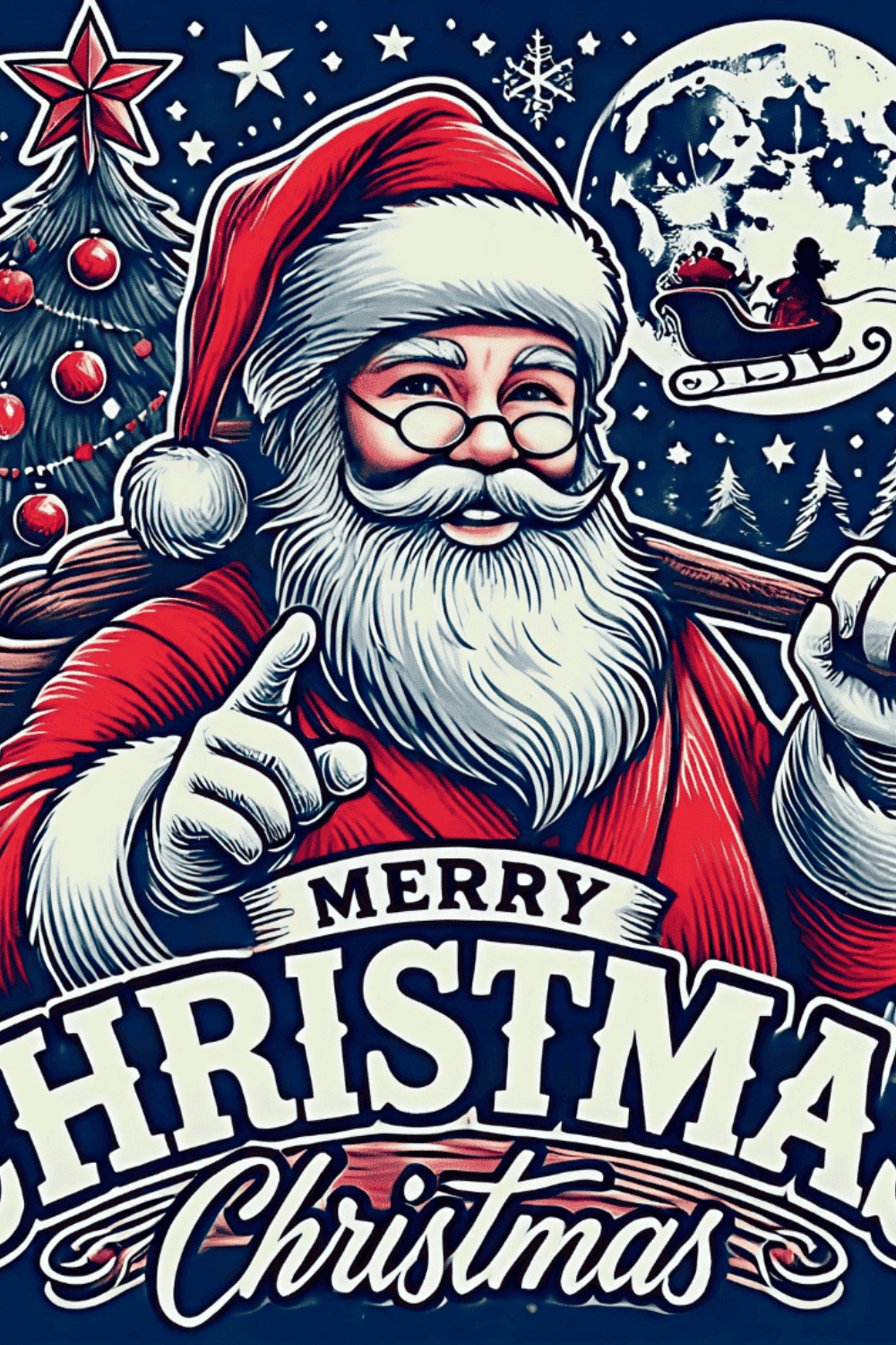 Merry Christmas Santa Claus Illustration pinterest preview image.