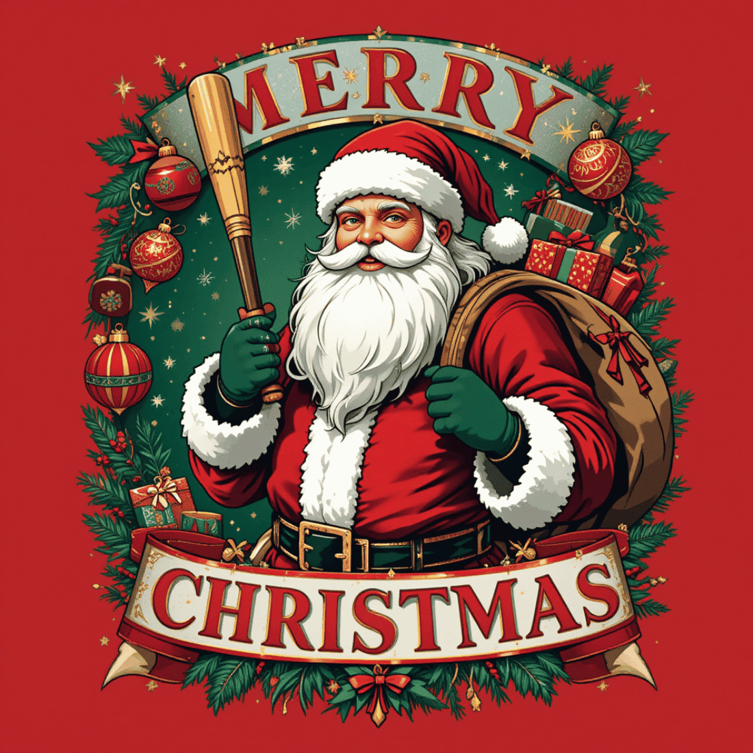 Santa with Baseball Bat Merry Christmas preview image.