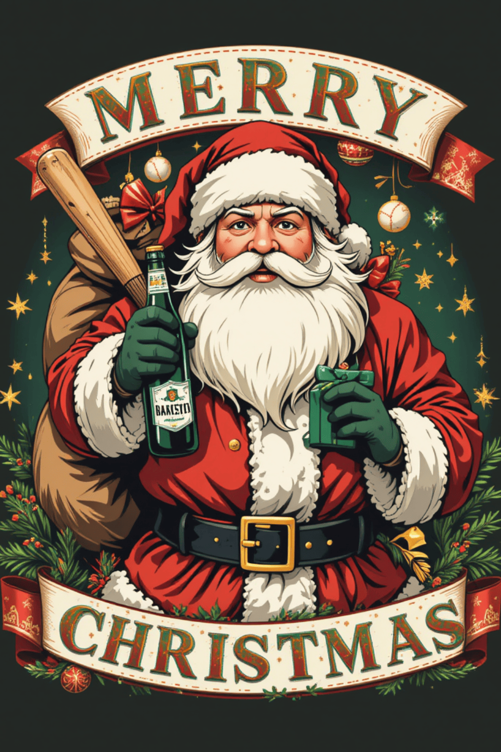 Festive Santa with Beer Christmas pinterest preview image.