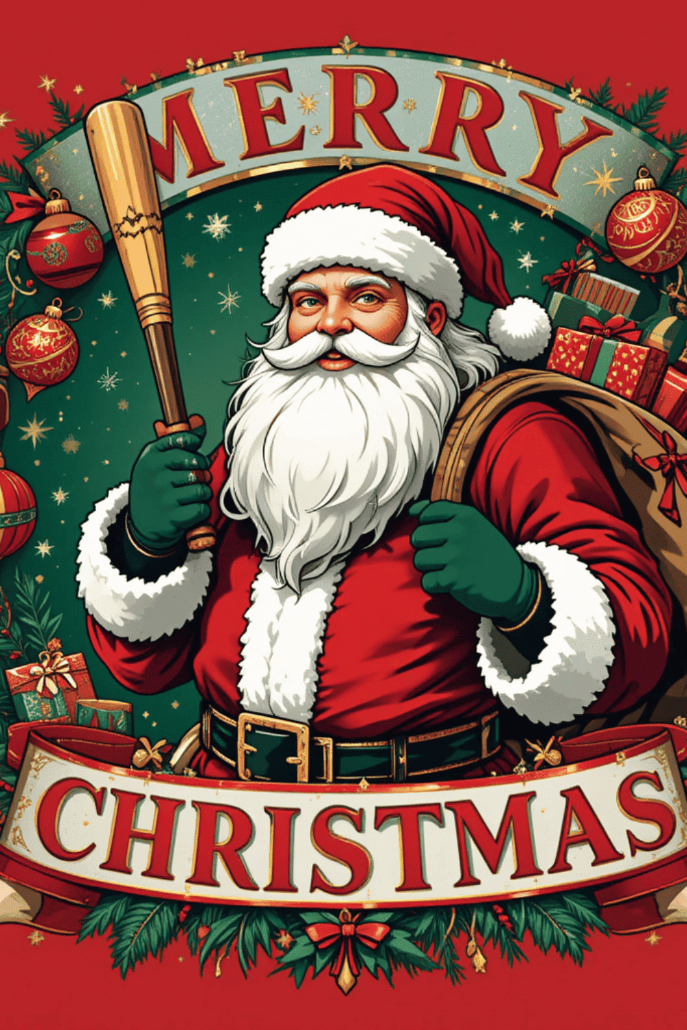 Santa with Baseball Bat Merry Christmas pinterest preview image.