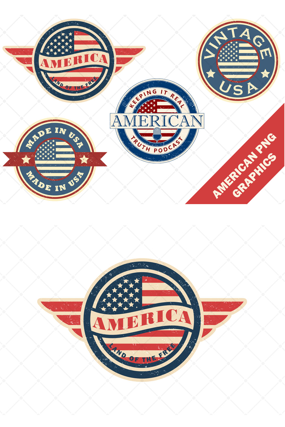 4 x Retro Grunge Usa American Designs pinterest preview image.