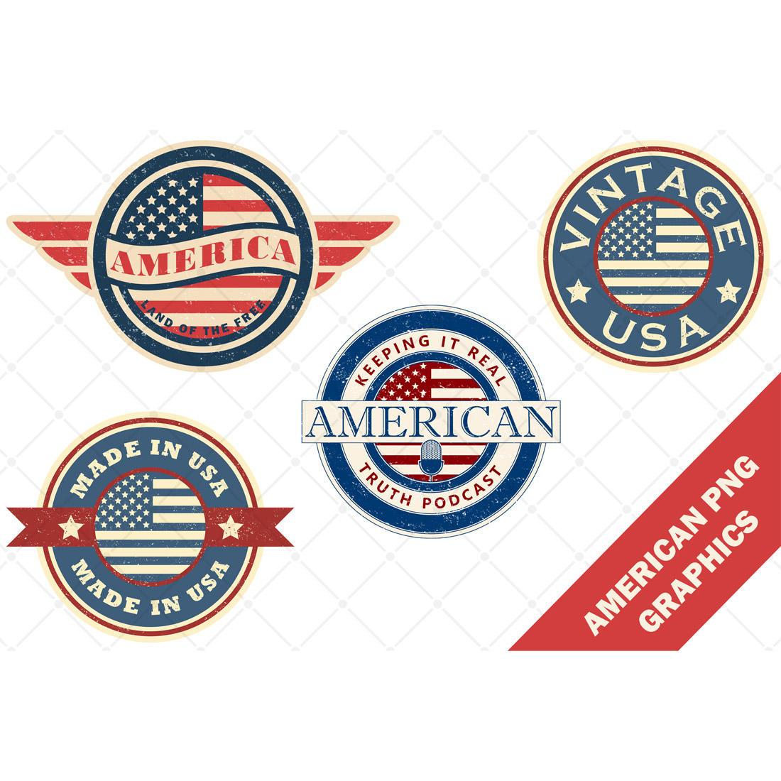 4 x Retro Grunge Usa American Designs cover image.