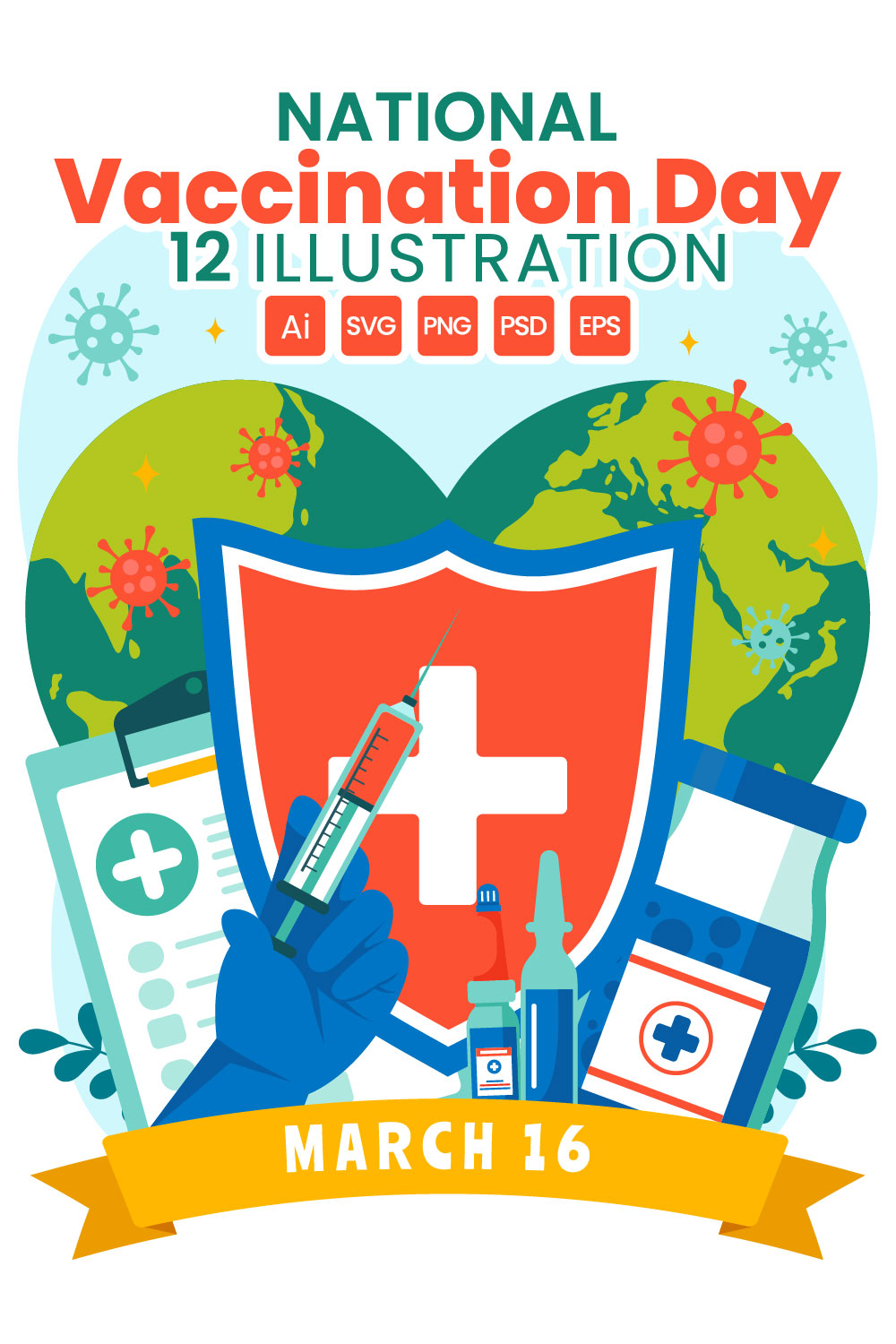 12 National Vaccination Day Illustration pinterest preview image.