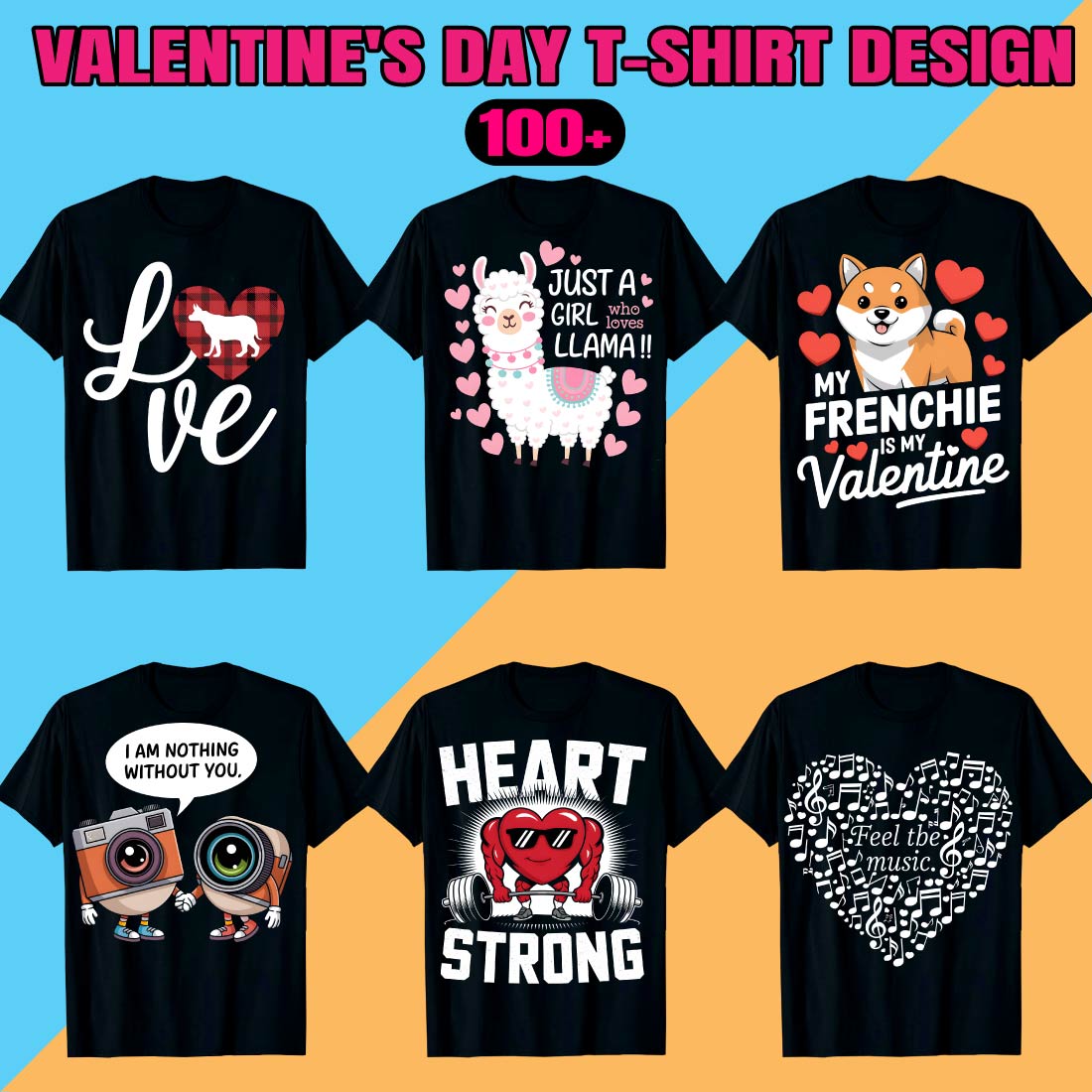 100+ Print Ready Valentine's Day T-Shirt Design Bundle - 100+ Creative Designs preview image.