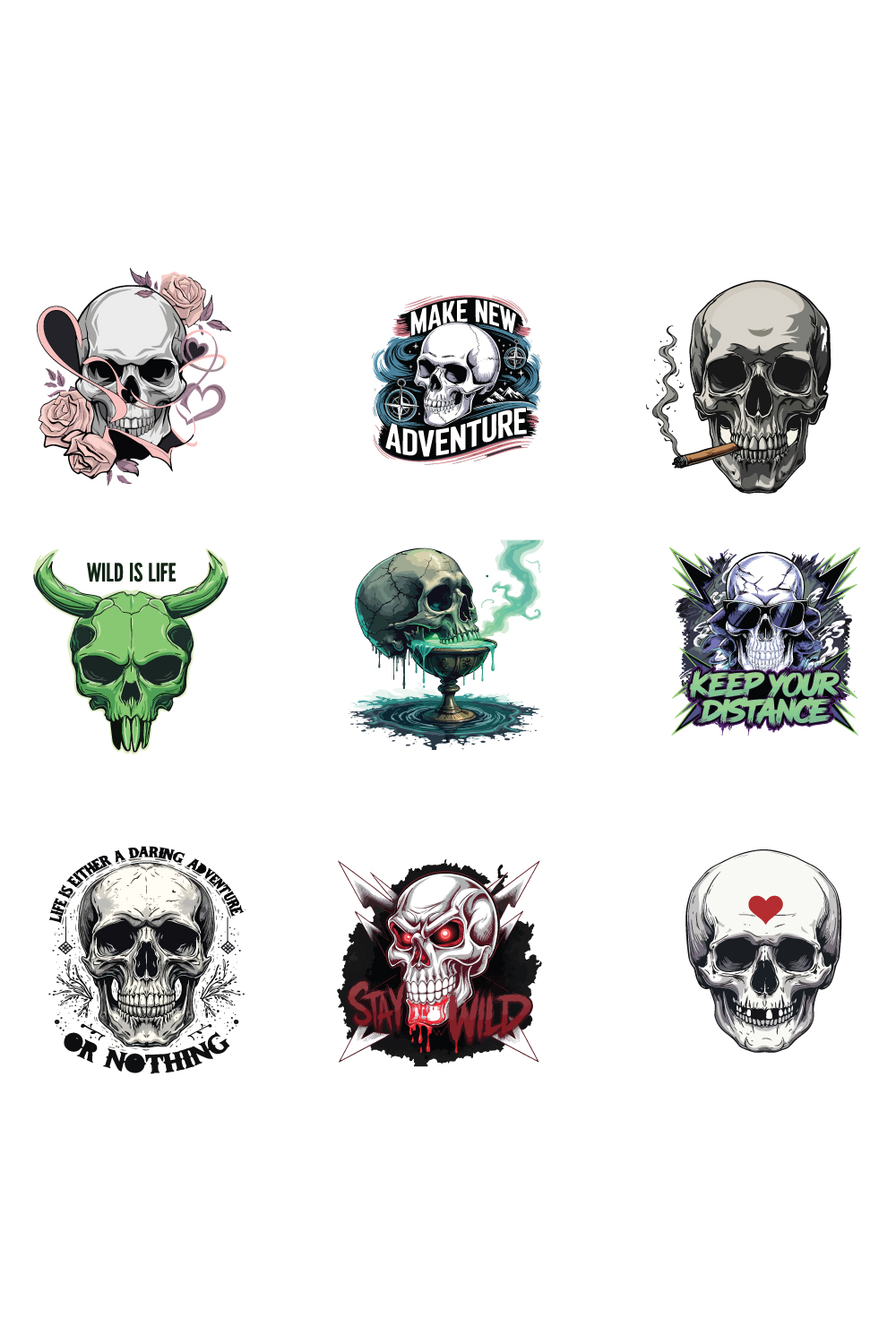 "Dark Rebellion: Skull 9 PNG Bundle pinterest preview image.