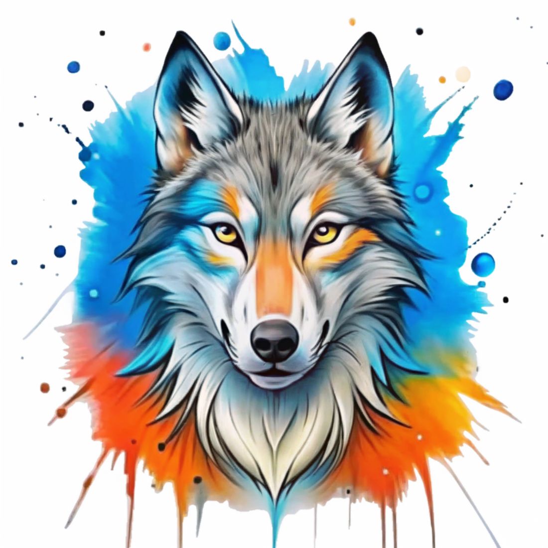 A wolf print T-shirt in bright colors preview image.