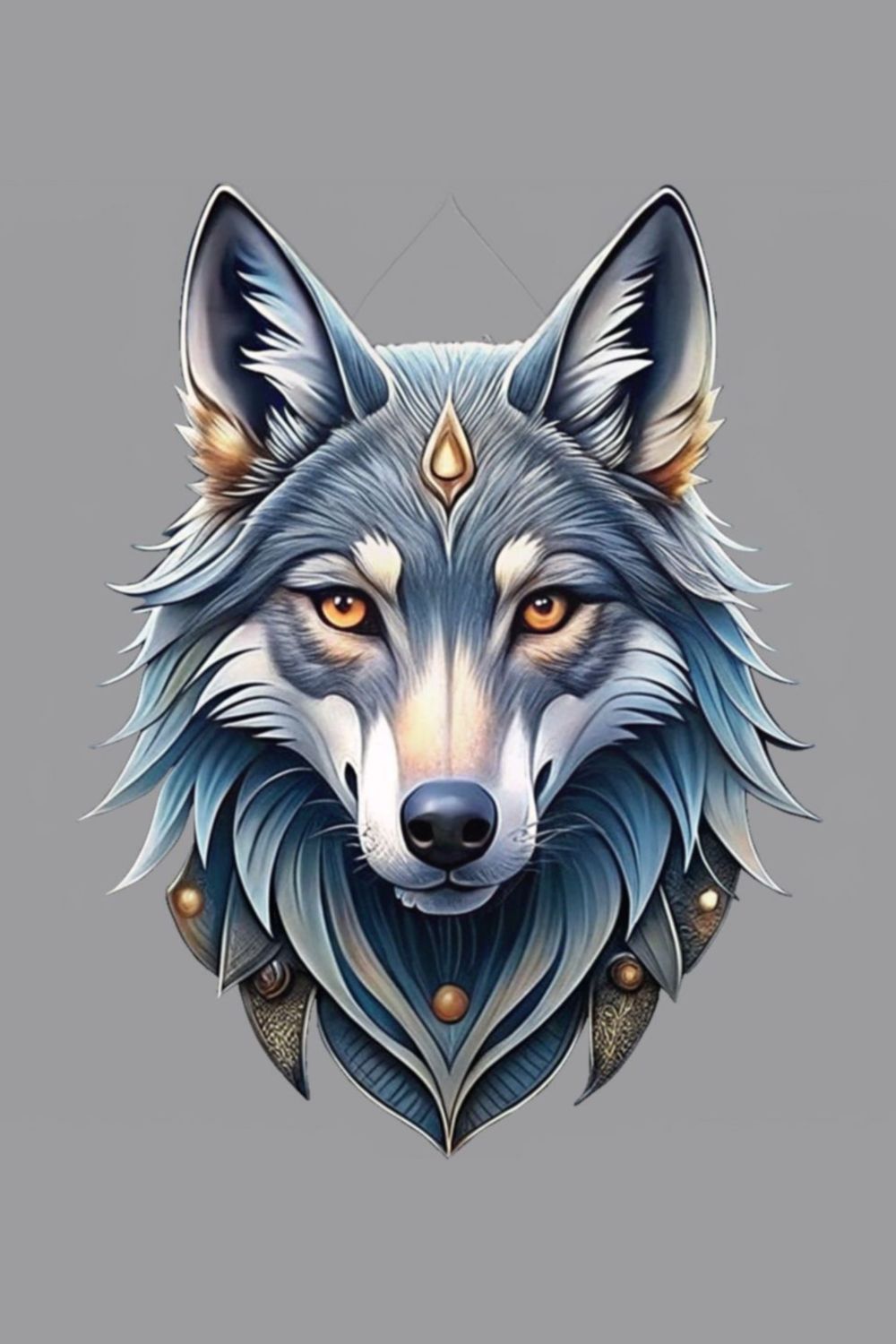 Bright, stylish and detailed wolf print pinterest preview image.