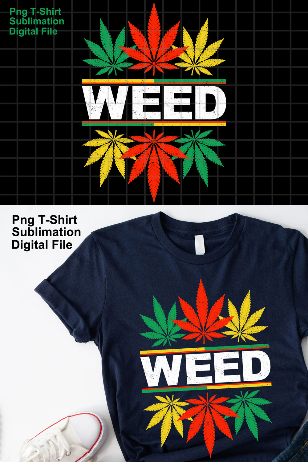 Weed - Cannabis Red Gold & Green pinterest preview image.