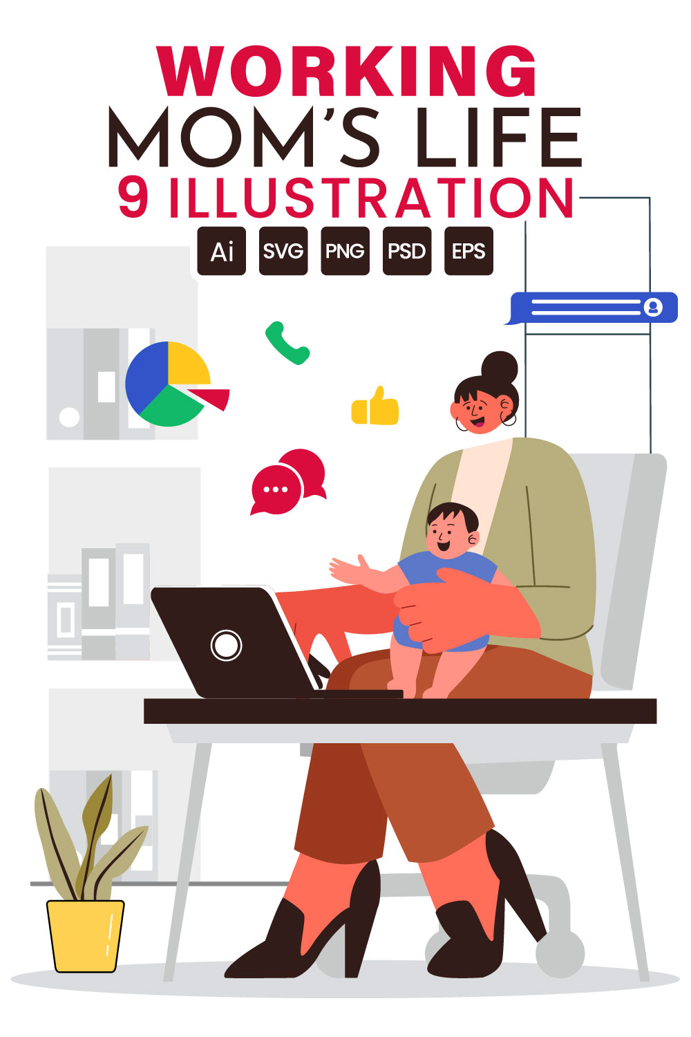 9 Working Mom's Life Illustration pinterest preview image.