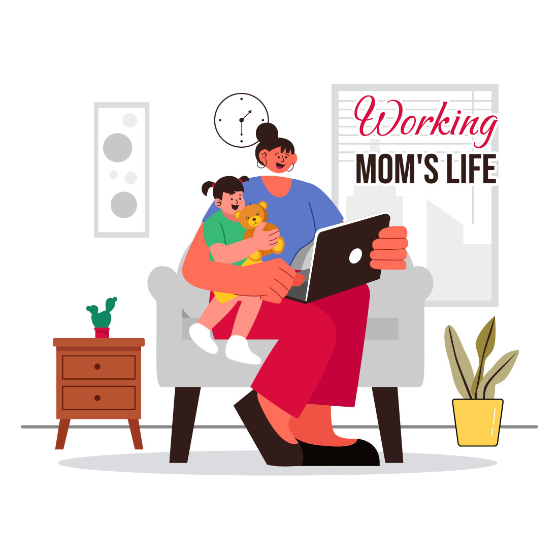 9 Working Mom's Life Illustration preview image.