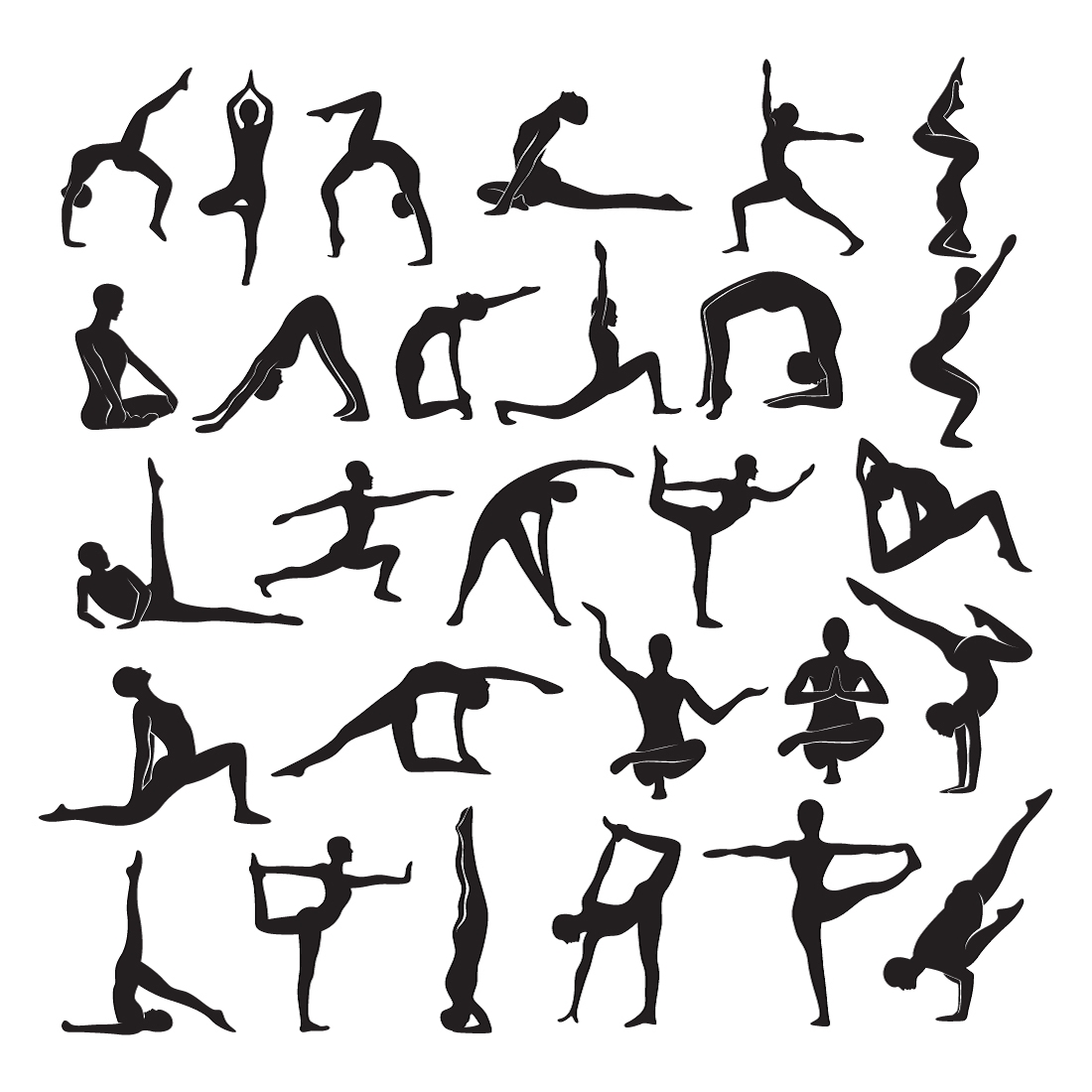 simple yoga pose silhouette vector bundle set preview image.