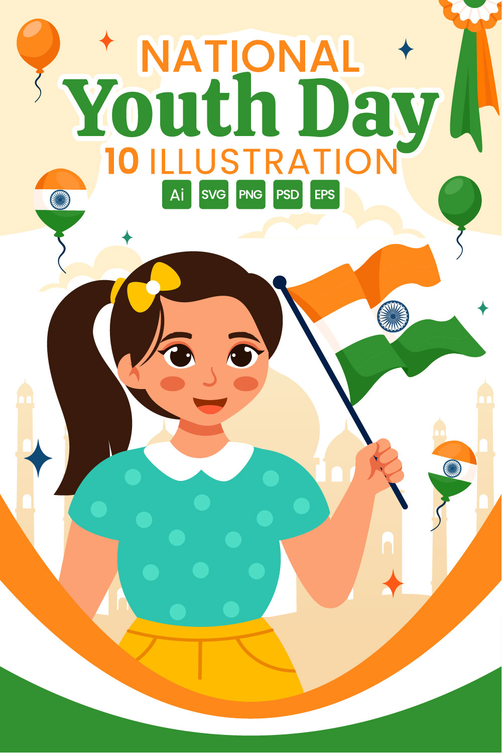 10 International Youth Day of India Illustration pinterest preview image.