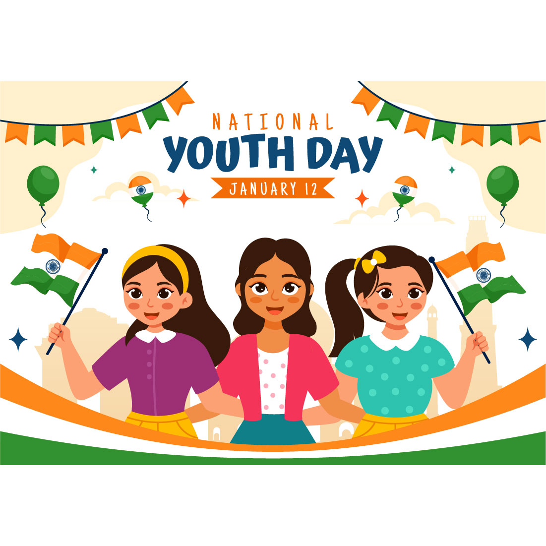 10 International Youth Day of India Illustration cover image.