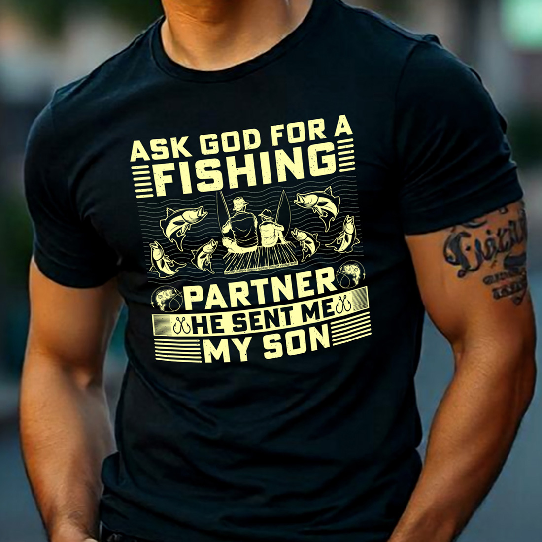 God Sent Me My Son Fishing Sublimation T-Shirt Graphic Fisherman preview image.