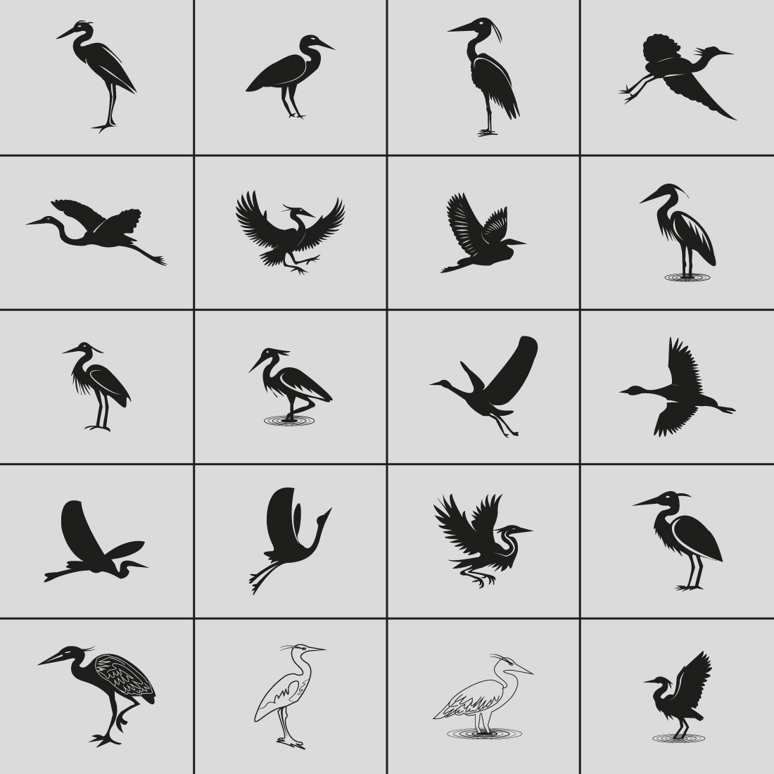 Heron Bird hand-drawn designs preview image.