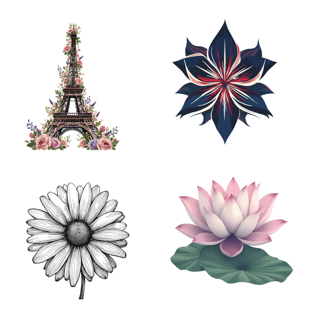 Master Bundle: 9 Elegant Flower Vector Designs preview image.