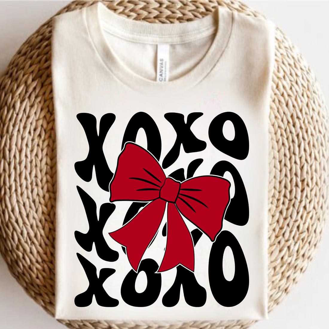 XOXO Valentine Coquette Red Bow PNG T-Shirt Design cover image.