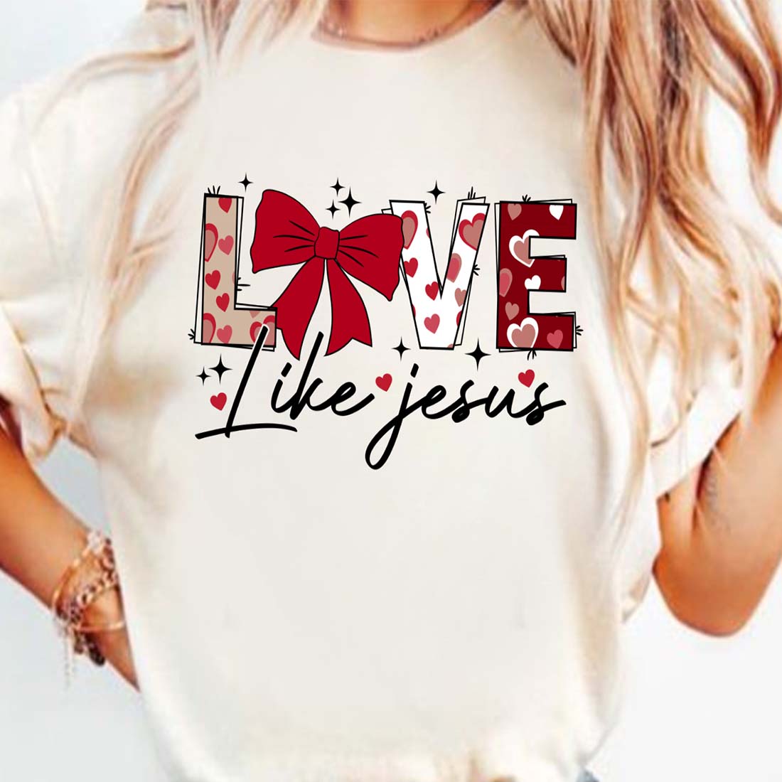 Love like Jesus Valentine Coquette Bow PNG T-shirt Design cover image.