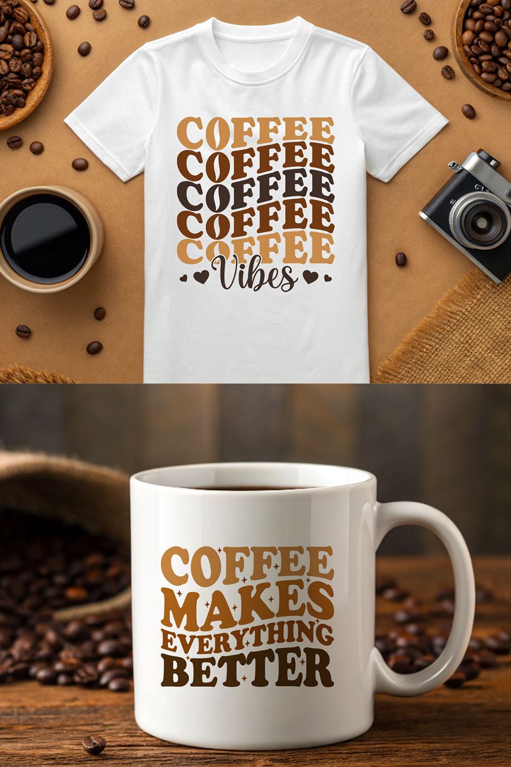 10 Retro Coffee T-Shirt Design Bundle pinterest preview image.