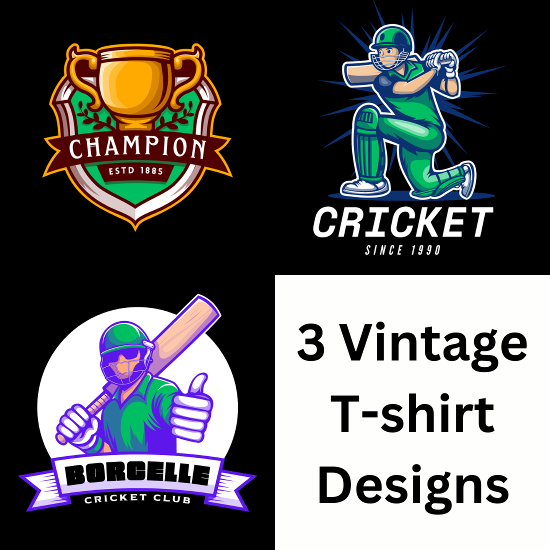 3 Vintage T Shirt Designs preview image.