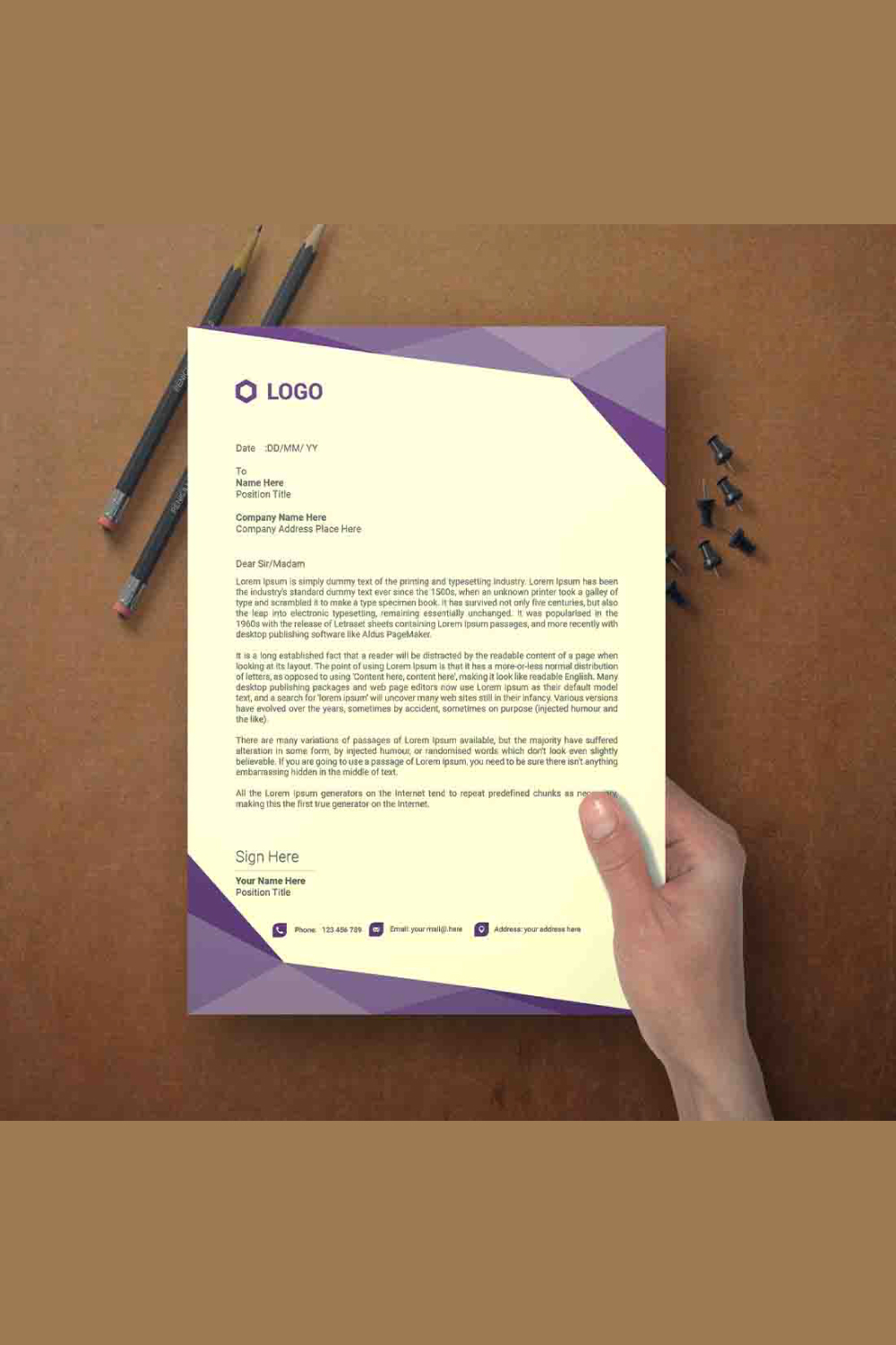 This is a letterhead design This template download contains one color letterhead design pinterest preview image.