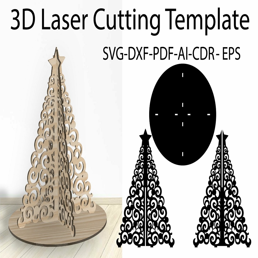 3D Christmas Tree SVG Laser Cutting Template Vector EPS, CDR cover image.