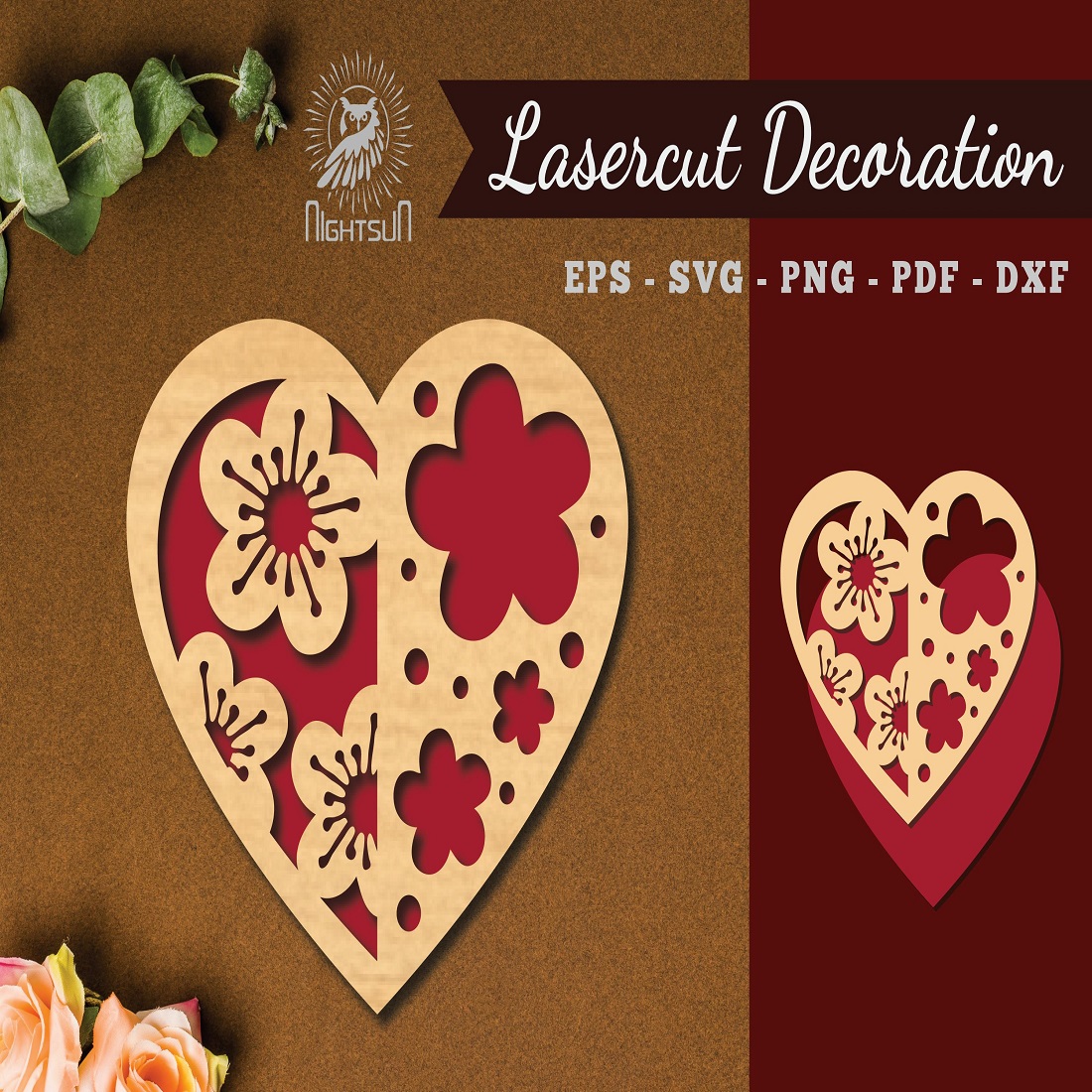 Flowers Heart Laser Cut Decoration preview image.