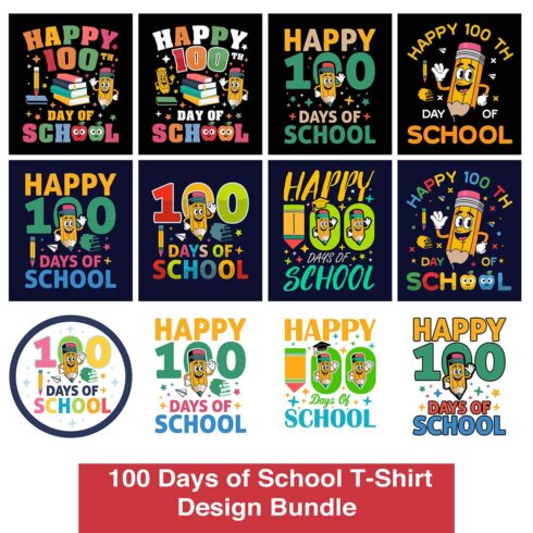 100 days of school Bundle, T-shirt design cover image.