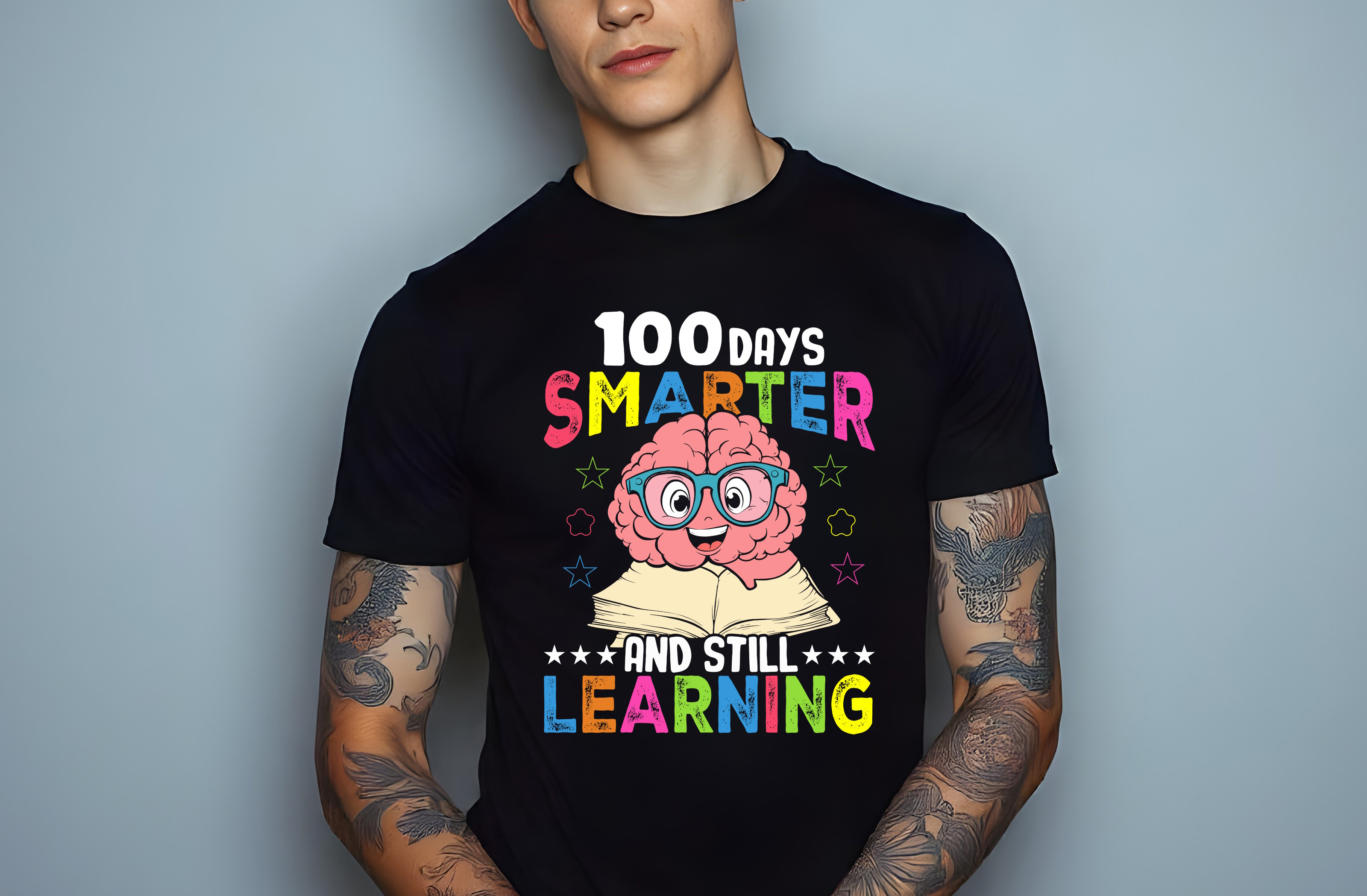 100 days smarter and still learning graphic design male t shirt mockups 195