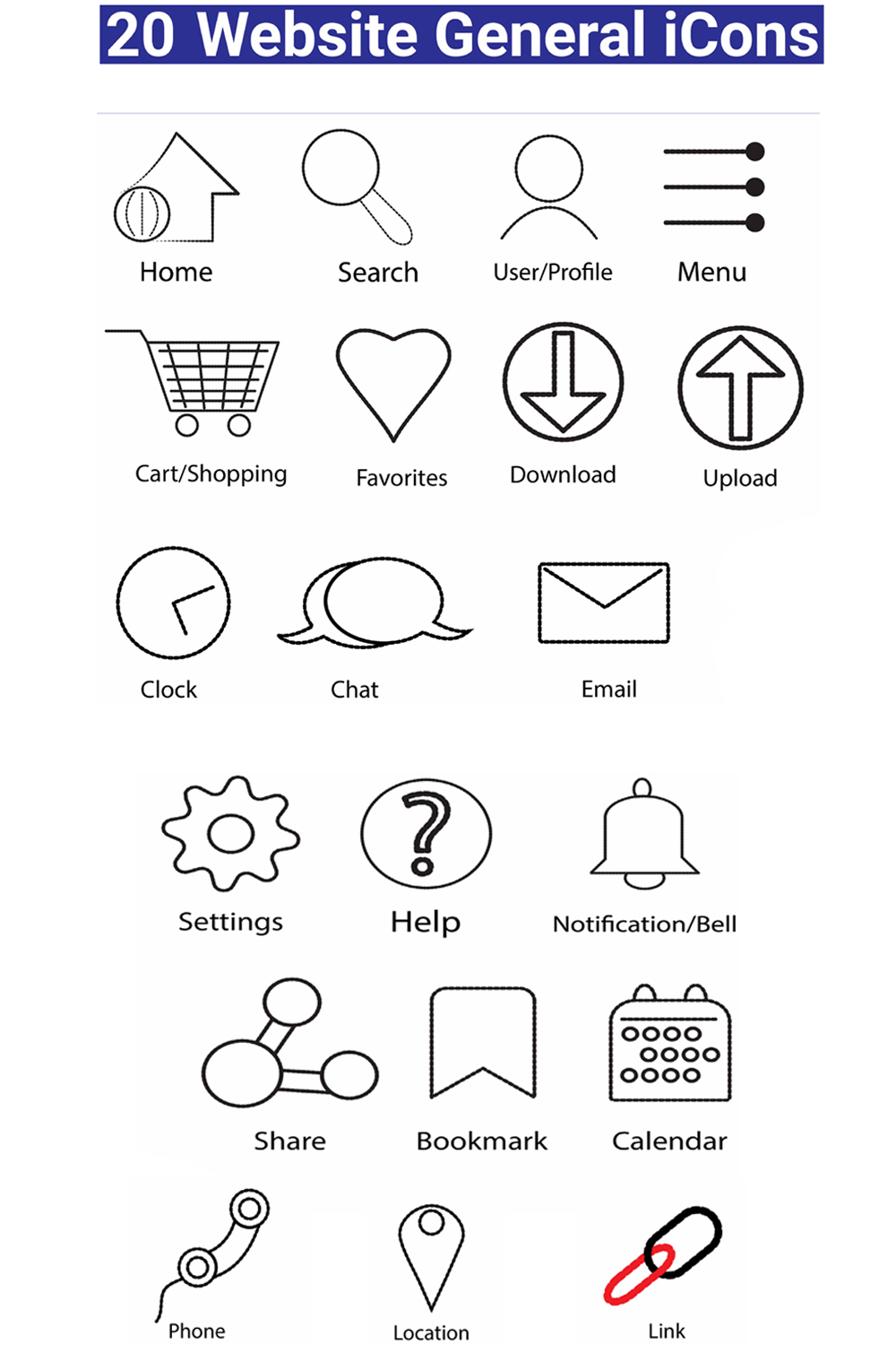 20 website general icons set pinterest preview image.